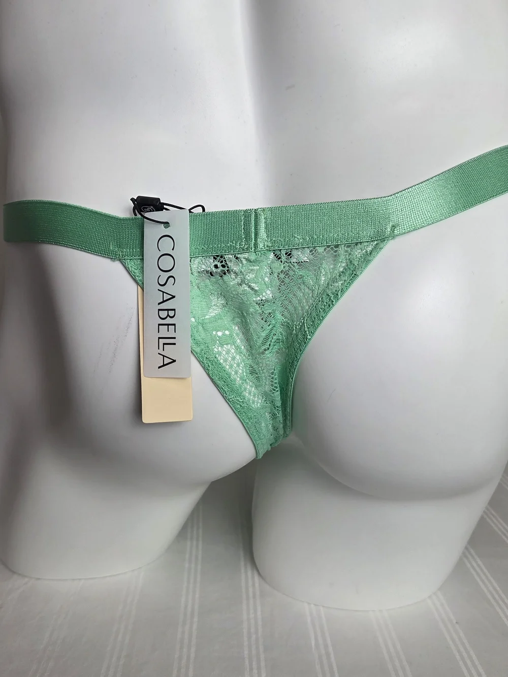 Cosabella Men's Low-Rise Lace Thong in Mint Green